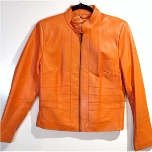 ❤️🔥Vintage in Like New Condition - Orange 100% Genuine Leather Jacket - L